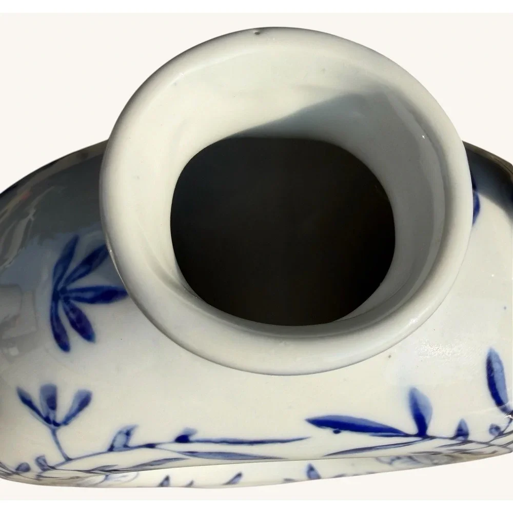 Vintage Blue White Chinese Donut Teapot Dragon Handle Chinoiserie Ring Pot 7
